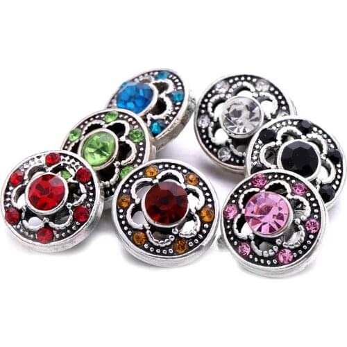 Flower Rhinestone Mini Buttons Charms 12mm Metal Snap Button for snap jewelry XH6020