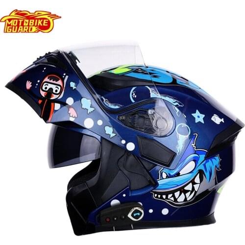 Motorcycle Bluetooth Flip Up Helmet Dual Lens Visor Headset Full Face Helmets Casco Motorbike Riding Racing Four Seasons Helmet
