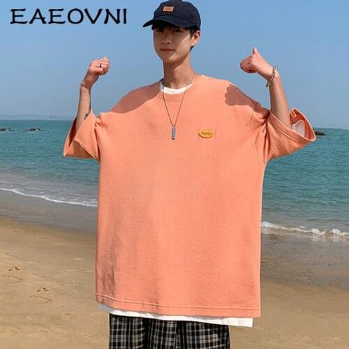 EAEOVNI Mens Loose T-shirt 2021 Summer Breathable Casual T Shirt Fashion Harajuku Solid Male Oversized TShirts Hip Hop Men Tops