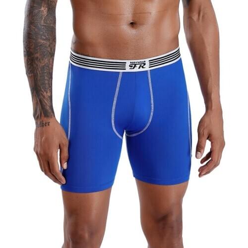 Mens Long Boxer Shorts Sports Gym Athletics Workout Jogging Panties Elastic Quick Dry Fitness Underwear Breathable Underpants