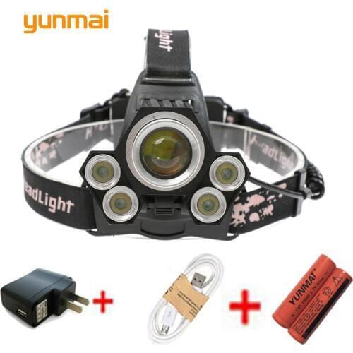 USB Lumen 5 Led Headlamp XML T6+4*XPE Head Lamp Powerful Led Headlight Head Torch 18650 Rechargeable Fishing Hunting Light