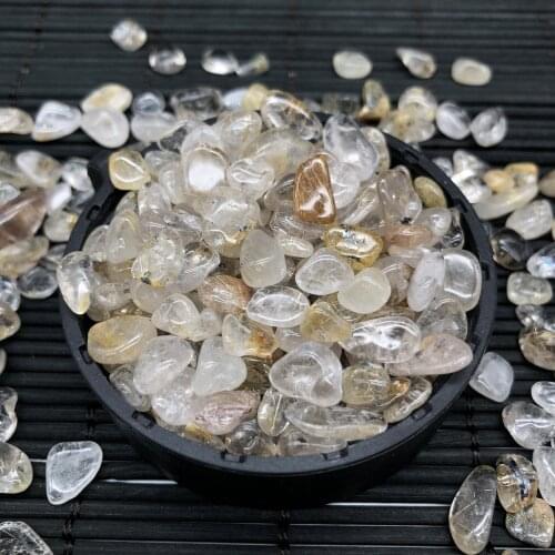 50g Natural Golden hair crystal Gravel Mineral Crystal Chip Beads Home or Fountain Decor Tumbled Stone Degauss Healing Reiki