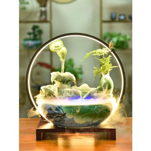 New Chinese style ceramic Small fish tank Circulating water Landscape plants Zen garden mini fish tank LED lights fish tank