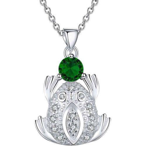Wholesale Silver Plated Charm Jewelrys Necklace,free Shipping Fashion Fashion Jewelry Pendant Frog Inlaid Green Stone AN991