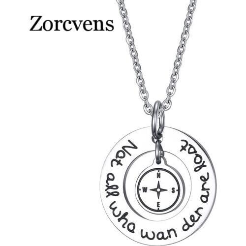 ZORCVENS Stainless Steel ID Necklace Pendant Engraved " not all who wander are lost"