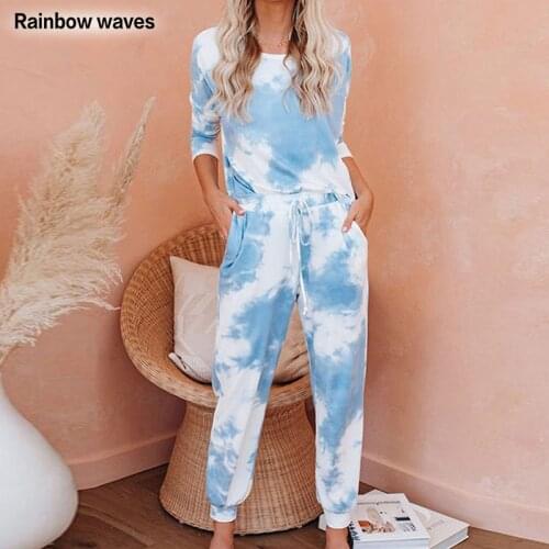 Rainbowwaves Hot Sales Tie Dye Pajamas Set Sleepwear Pajamas Women