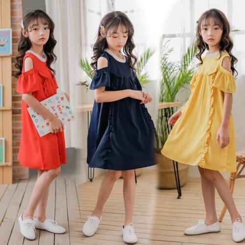 Girls Dress Teenage Summer Dress Casual Clothes Girl Red Blue Yellow Ruffle Patchwork Kids Dresses For Girls Mother Daughter