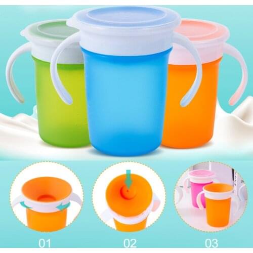 220 ML Leak Proof Silicone Baby Drinking Cup 360 Degree Rotating Magic Child Water Bottle With Double Handle Flip Lid Copos