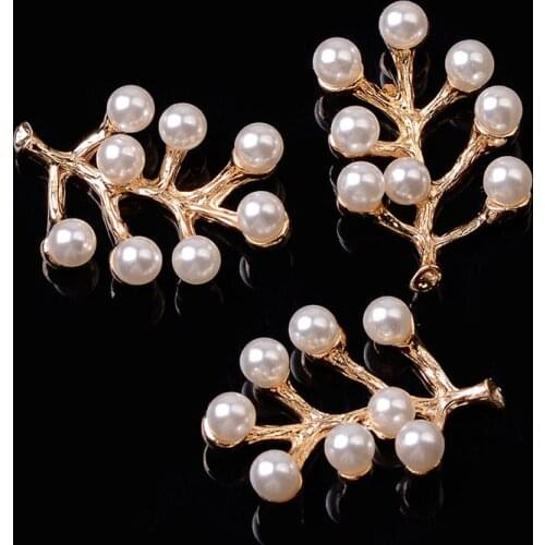 2019New 100Pcs Pearl leaves Alloy button for DIY bridal headdress leaves jewelry hair accessories HZ432