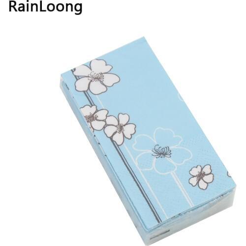 [RainLoong] Blue Foral Pocket Napkin Tissue Handkerchiefs Paper For Decoration Personal Care 21*21cm 5packs (10pcs/pack)