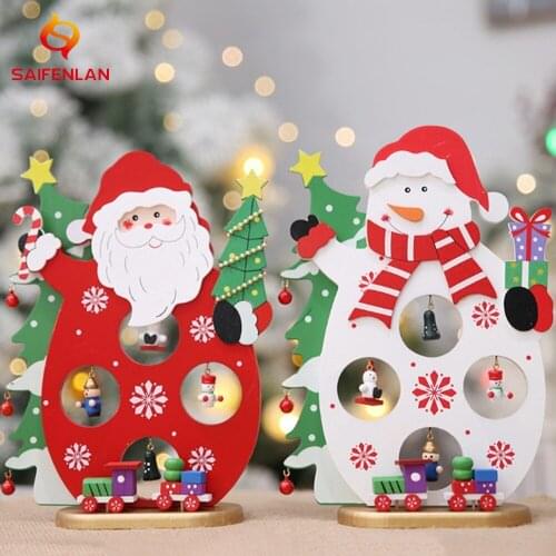 Christmas Wooden Ornaments DIY Wooden Santa Claus Snowman Decorations Xmas Ornament for Home Table Decor