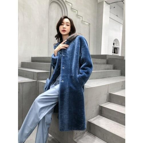 Super Quality Real Wool Fur Coat Genuine Sheepskin Female Jacket Mink Fur Collar Hooded Womens Coats Ropa Para Mujer Zjt1652
