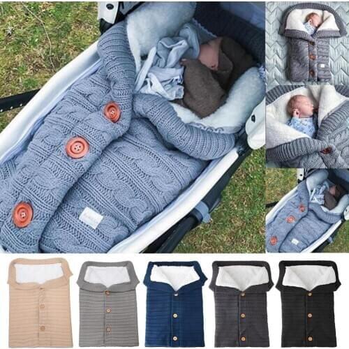 Newborn Baby Warm Sleeping Bags for Girls Infant Button Knitted Swaddle Wrap for Boys Soft Swaddling Stroller Toddler Blanket