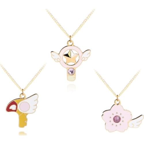 Magic Card Captor Sakura Necklace The Claw Star Wand Metal Rhinestone Cosplay KINOMOTO SAKURA Pendant Necklace Christmas Gifts