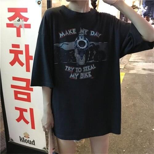Female Korean Harajuku Loose Vintage Letter Print Chic T-shirt Womens T-shirts Tops Japanese Kawaii Ulzzang Clothes For Women