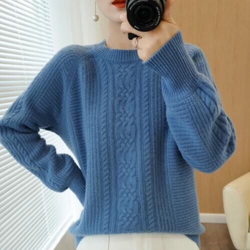 Autumn and winter new cashmere sweater ladies O-neck pure color 100% pure wool pullover fashion knitted bottoming shirt