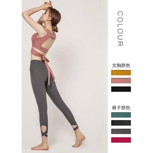 2 Piece Set Women Sports Bra and Leggings Backless Bandage Yoga Suit Crop Top Women Running Tight Dance Sportswear Gym Women Set