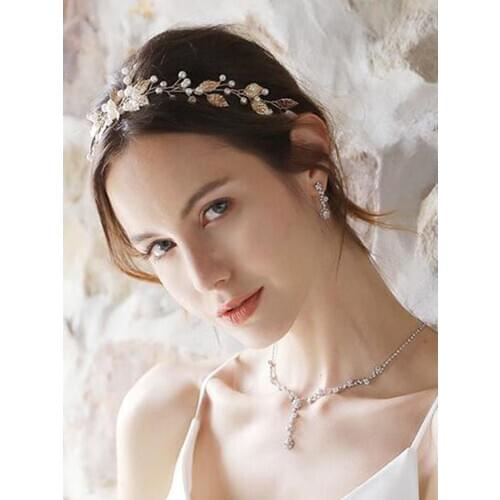 Wedding Bridal Hair Accessories make up Vintage Leaves and Pearl Headband Elegant Headwear Hair Jewelry party for women