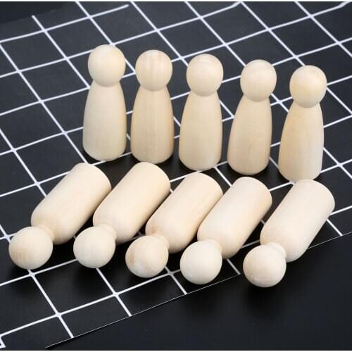 10Pcs 75mm Creative Unfinished Wood Peg Doll Wedding Cake Toppers DIY Craft Wood Craft People Set Wood Ornaments