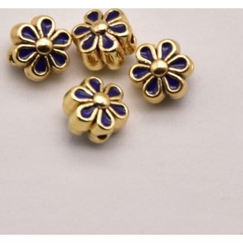 10 Pcs/Lot 6mm*5mm Cloisonne Gilded Flower-Shaped Beads Aperture 1.6mm Perforated Loose Beads Making For Earrings JA0366