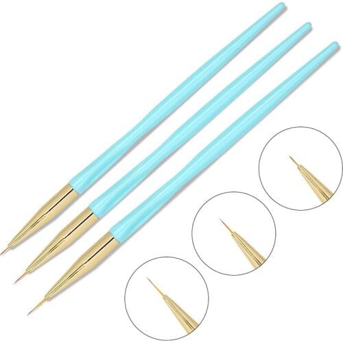 3Pcs Blue Nail Liner Brush Set 3D DIY Tips Drawing Painting Pen Acrylic UV Gel Brushes Kits Line Grid Manicure Nail Art Tools