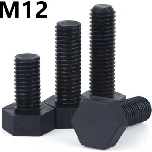 30/20/10PCS DIN933 M12x20/25/30/35/40/50/60/70/80/100mm GB5783 Black Plastic Screw Nylon Insulated Hex Bolts Right Hand Threads