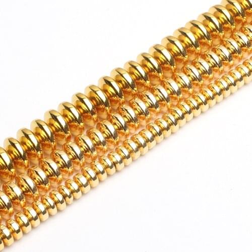 AA+ Gold Rondell Hematite Beads Natural Stone Beads For Jewelry Making 180pcs/lot Spacer Beads Diy Jewelry 4mm 6mm 8mm