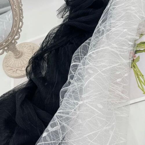 White Black Jacquard Mesh Wave Dot Embroidery Net Lace Fabric Childrens Clothing Base Shirt Tulle Dress DIY Handmade Accessory