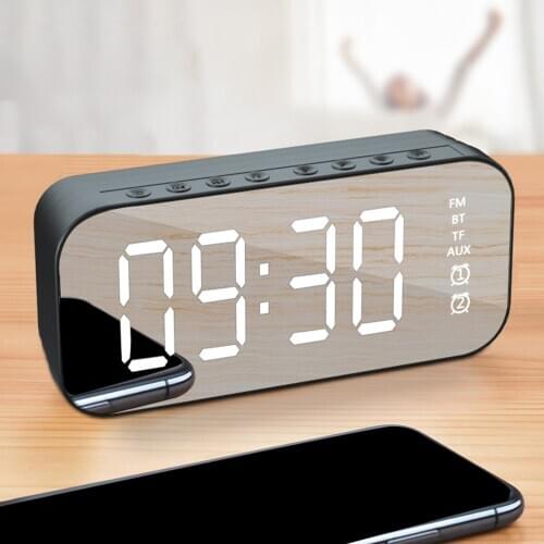 Digital Alarm Clock with Bluetooth-Speaker Radio Mirror Surface USB Port Multifunctional Electronic Clock for Home Office Decor