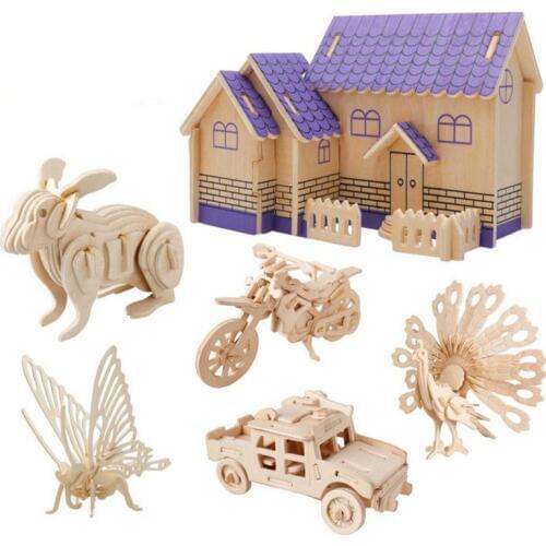 3D DIY Wood Puzzle Toy Military Dinosaur Animal Vehicle Model Set Creative Assembled Educational Puzzle Toys Gifts For Children