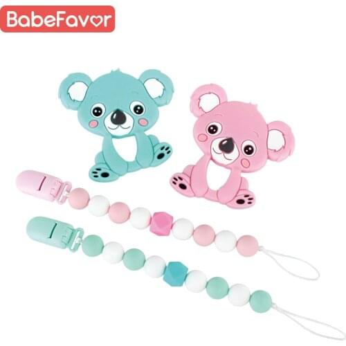 Baby Silicone Teether Pacifier Clip Chain Koala Cartoon Animals BPA Free Food Grade Baby Teething Dummy Clips Holder Necklace