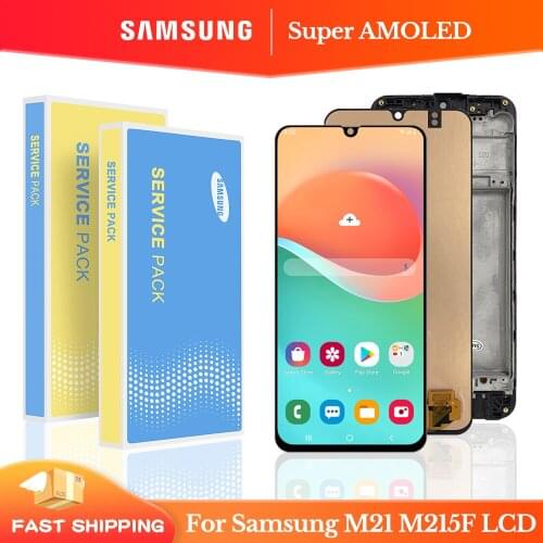 Super AMOLED LCD With Frame For SAMSUNG Galaxy M21 2020 LCD M215 Display SM-M215F/DS LCD Display Touch Screen Digitizer Assembly