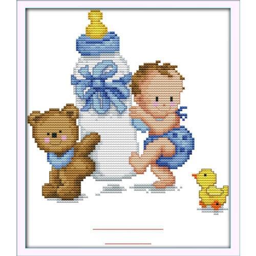 Bottle babys birth record cross stitch kit cartoon count print canvas stitches embroidery DIY handmade needlework plus