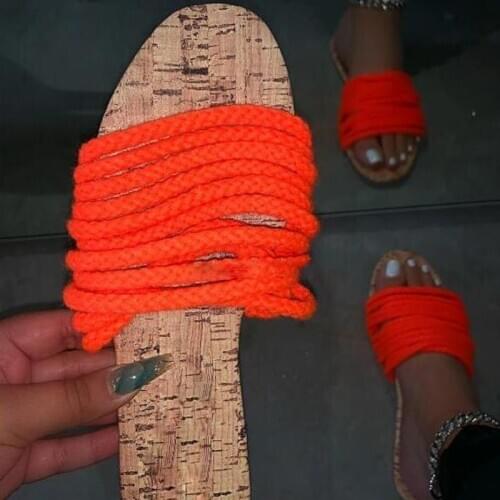 Candy Color Home Slipper Spring and Summer 2020 New Women Hemp Rope Strap Flat Bottom Casual Durable Slipper Outdoor Wild Sandal