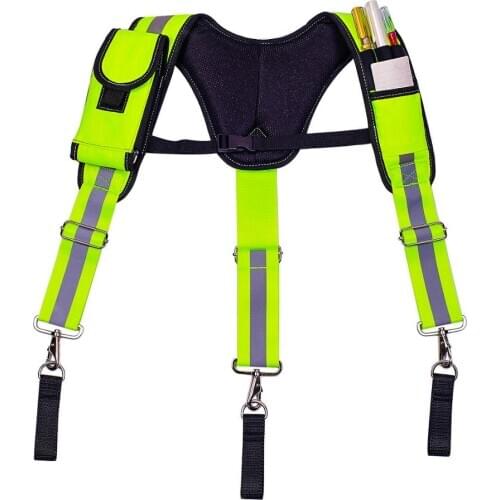 Fluorescent Green Reflective Straps Reducing Weight Mens Suspenders Braces Belt Heavy Duty Work Tool Suspender Hang Tool Pouch
