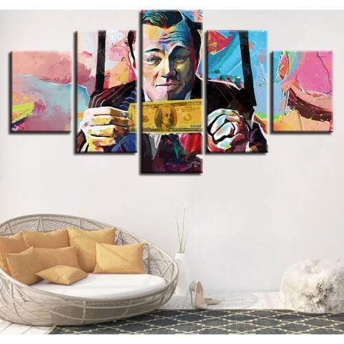 Canvas HD Prints Poster Modular Wall Art 5 Pieces Graffiti U.S.Dollar Money Paintings Abstract Pictures Living Room Decor Framed