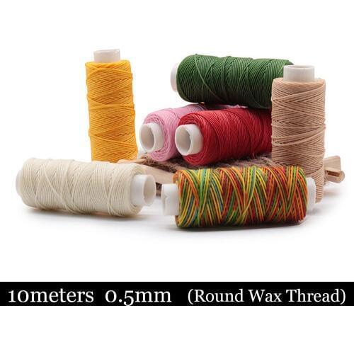 Junetree light yellow Leather Craft Heavy Duty round Waxed Thread Sewing Waxed 0.5mm Leather Hand Stitching 10 meters needle