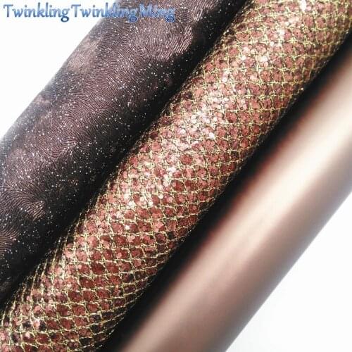 BROWN Mesh Glitter Fabirc, Faux Leather Fabric, Synthetic Leather Fabric Sheets For Bow A4 8"x11"Twinkling Ming XM384