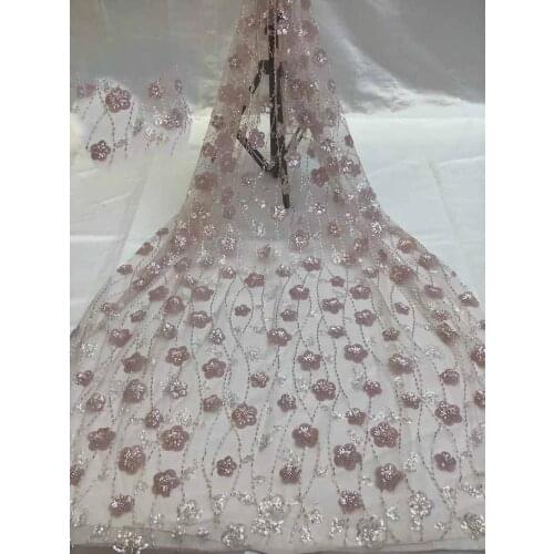 Beautiful French Mesh Lace Fabric Sequins Beads Tube Appliques Craft Tulle Embroidery Sewing Party Wedding Dress Skirt 5 Yards