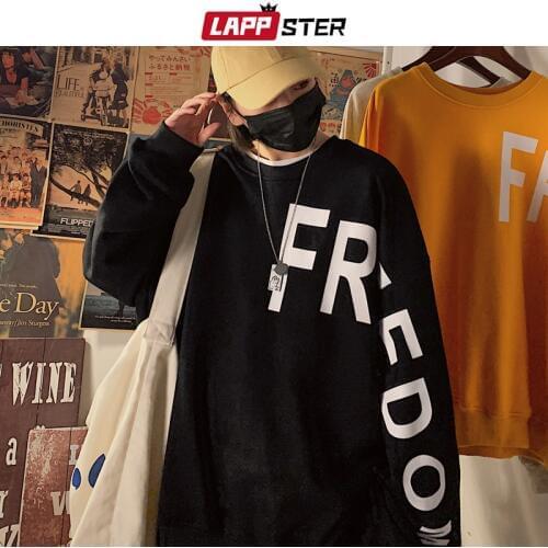 LAPPSTER Men Japanese Streetwear Pullover Sweatshirts 2021 Oversized Mens Letter Print Hoodies Spring Mal Harajuku Clothing