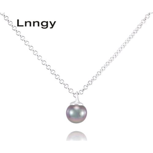 Lnngy 925 Sterling Silver Necklace Pendants Southsea Nautral Tahiti Black Pearl 8-9mm Round Pearl Engagement Pendants Jewelry