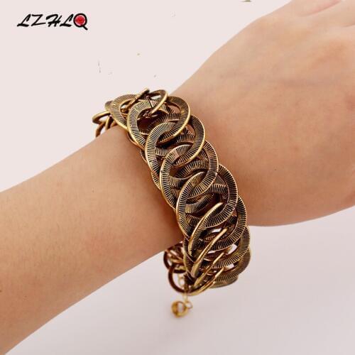 LZHLQ Metal Pattern Vintage Bracelets Splice Round Maxi Twist Bracelet Women Cuff Bangle Fashion Plated Hand Accessories Jewelry