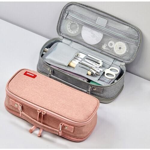 Kawaii Canvas Double Layer Large Capacity Pencil Case Pencil Bag Portable Pen Brushes Pouch Box Gifts Supplies School Stationery