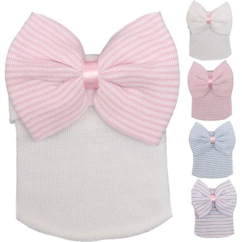 Newborn Baby Girls Striped Headband Headwear Toddler Soft Beanie Hat with Bow