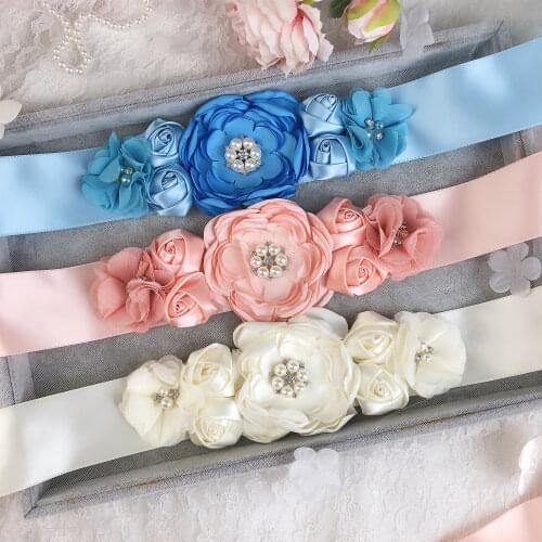 Wedding Accessories Satin Flower Sash Belts For Women Girl Baby Shower Bridal Wedding Dress Belt Ribbon For Party Dress