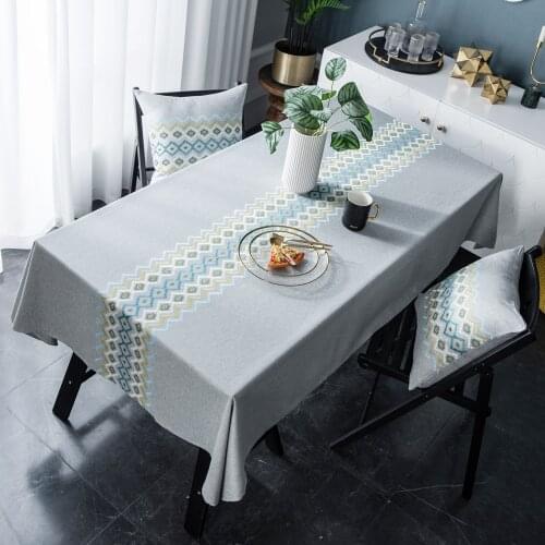 Christmas Upscale Luxury Tablecloth Blue Embroidery Flower Linen Cotton Family party Decoration table cloth Wedding Table cover