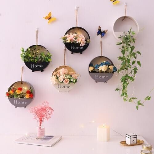 Nordic wind iron art wall flower pot wall hanging decoration wall green plant home decoration