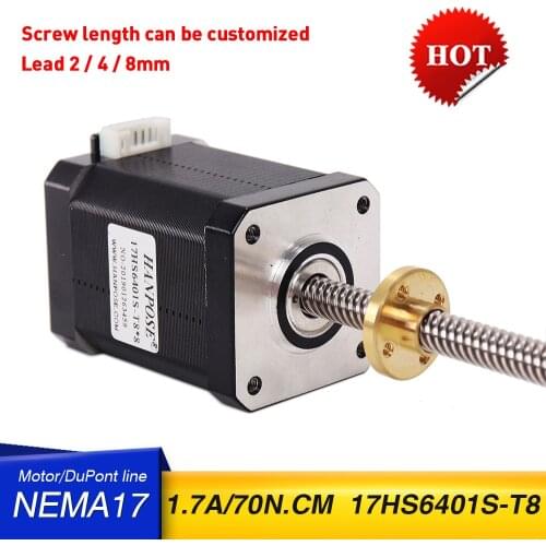 Stepper motor nema17 with T8 screw lead 2/4/8mm 300mm 42 motor 1.8A 73N.cm 4-lead 17HS6401S for 3D Printer or robot