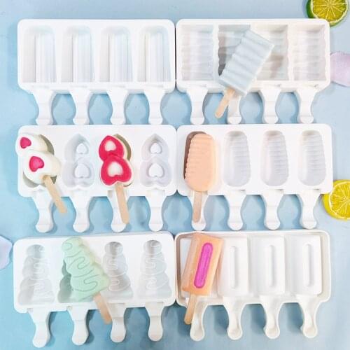 4 Cell Silicone Popsicle Ice Cream Molds DIY Homemade Freezer Ice Lolly Molds Ice Cube Tray Food Safe Popsicle Maker