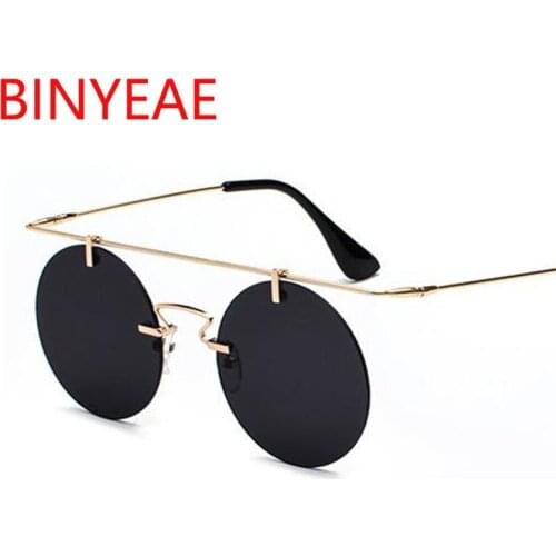 Retro steampunk red round sunglasses rimless designer women luxury gold metal circle sun glasses men vintage eyewear UV400